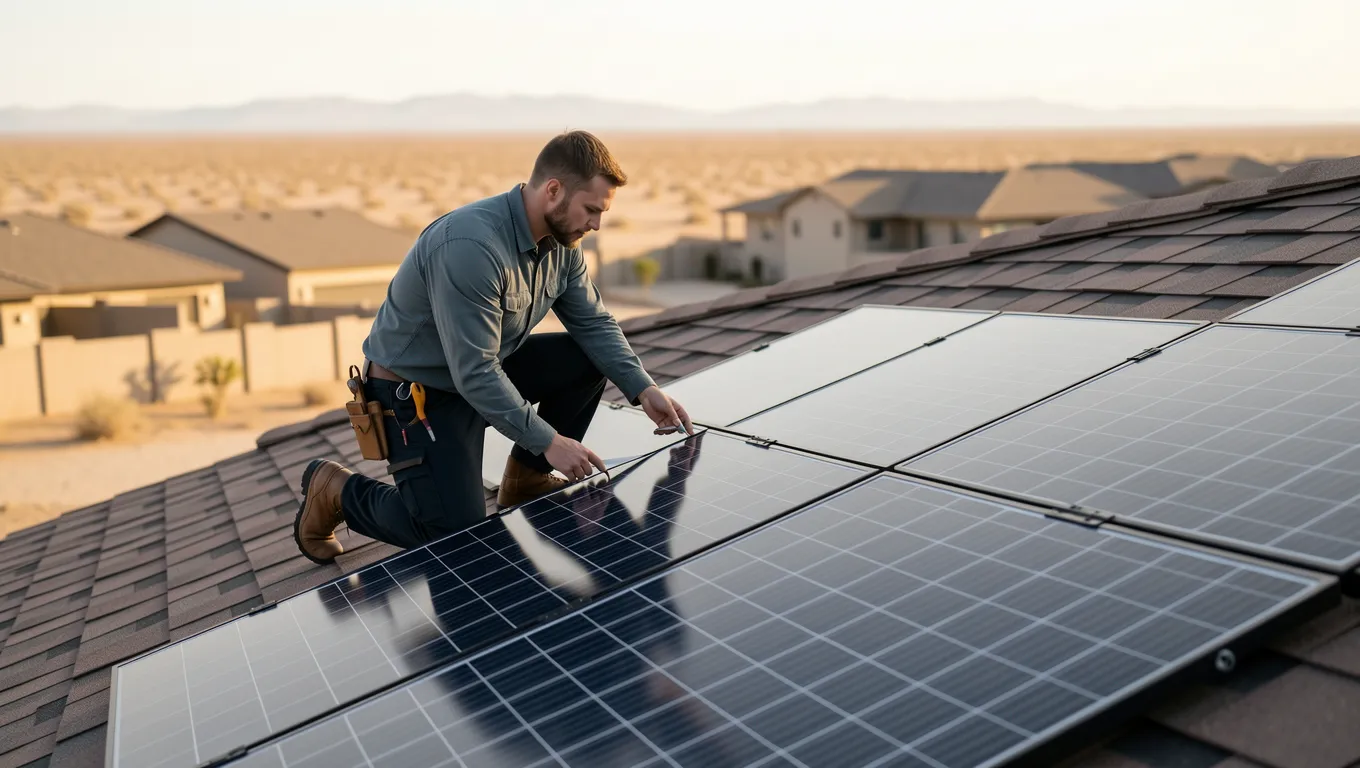 Worker Installing Solar Panels in Arizona for No Credit Check Loans
