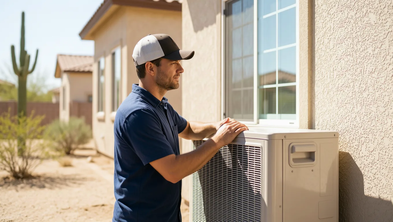 Same day loans Arizona: HVAC technician fixing AC unit.