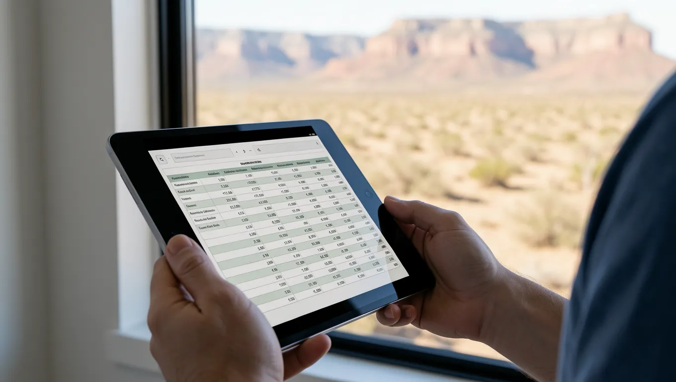Person reviewing financial data on a tablet in Arizona