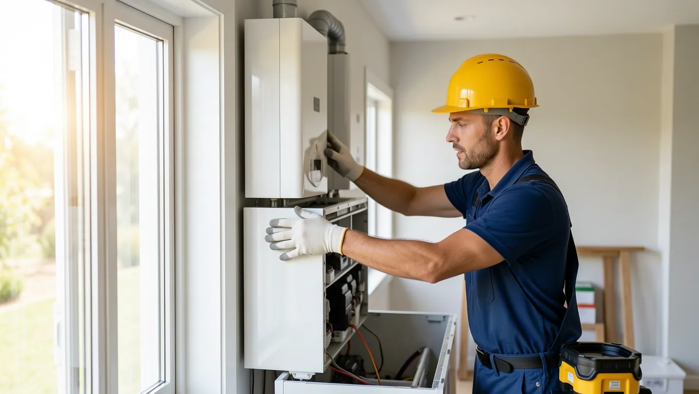 Professional installation of a new high-efficiency air conditioning unit in a home