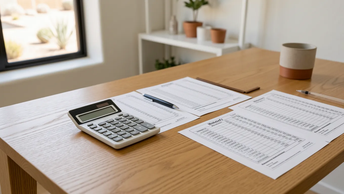 Financial documents and a calculator on an organized desk
