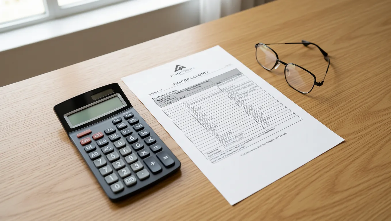 Tax assessment document with a calculator on a desk