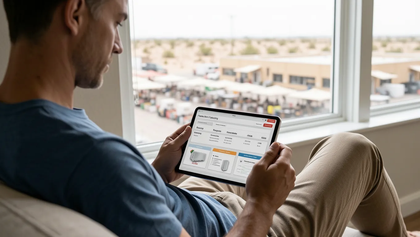 Homeowner reviewing HVAC financing options with $1500 loan in Arizona.