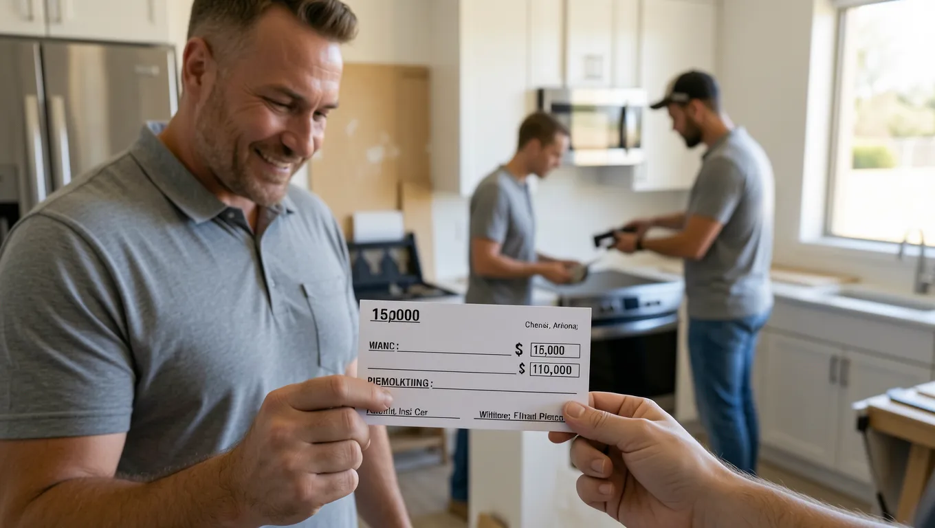 Homeowner receiving funding for kitchen remodel using a 15000 loan in Arizona.