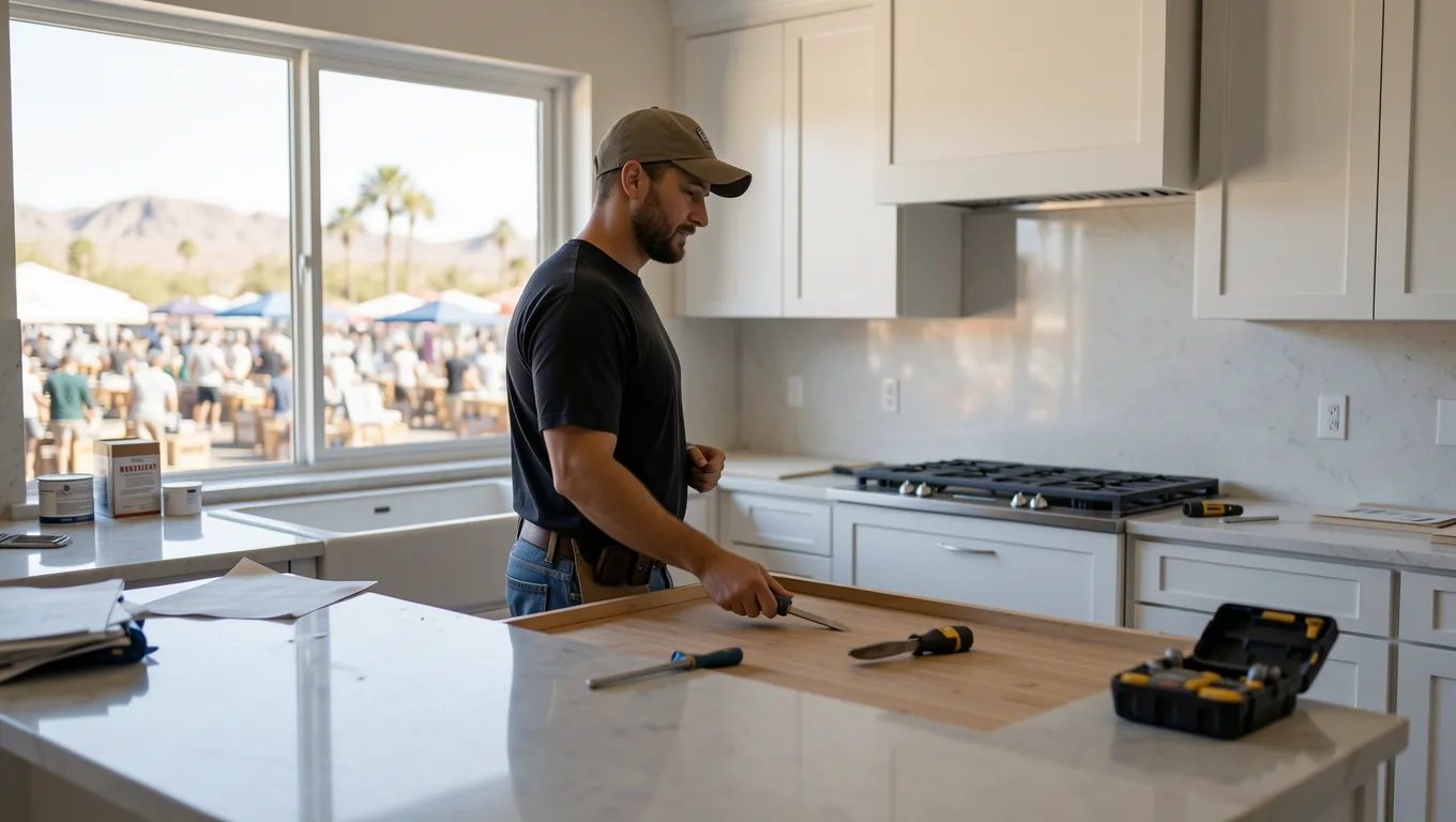 Homeowner discussing $4000 loan options for kitchen remodel in Arizona