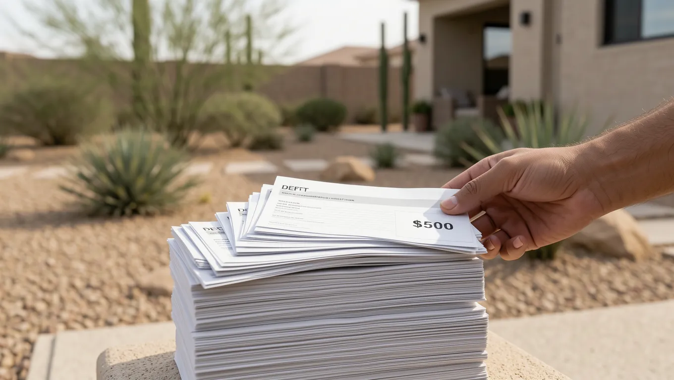 Homeowner organizing bills for debt consolidation with 500 loan Arizona